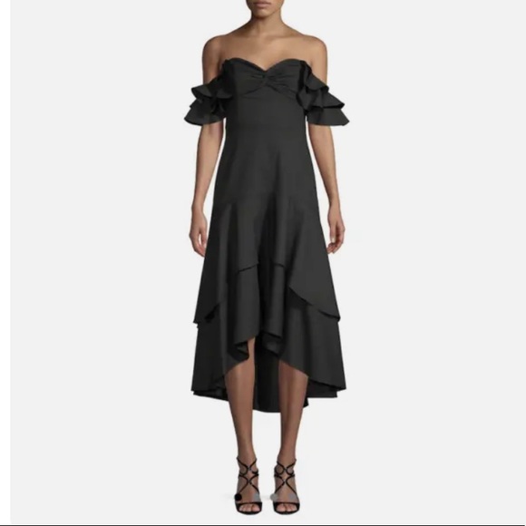 NWT Shoshanna Midnight Dixie Ruffle Midi Dress in Black | Size 12 - Picture 1 of 12